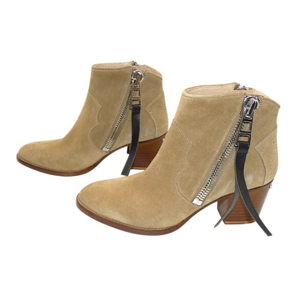 NIB Zadig & Voltaire Molly Taupe Suede Zip Ankle Boots Western Block Heel 39 - Picture 5 of 9